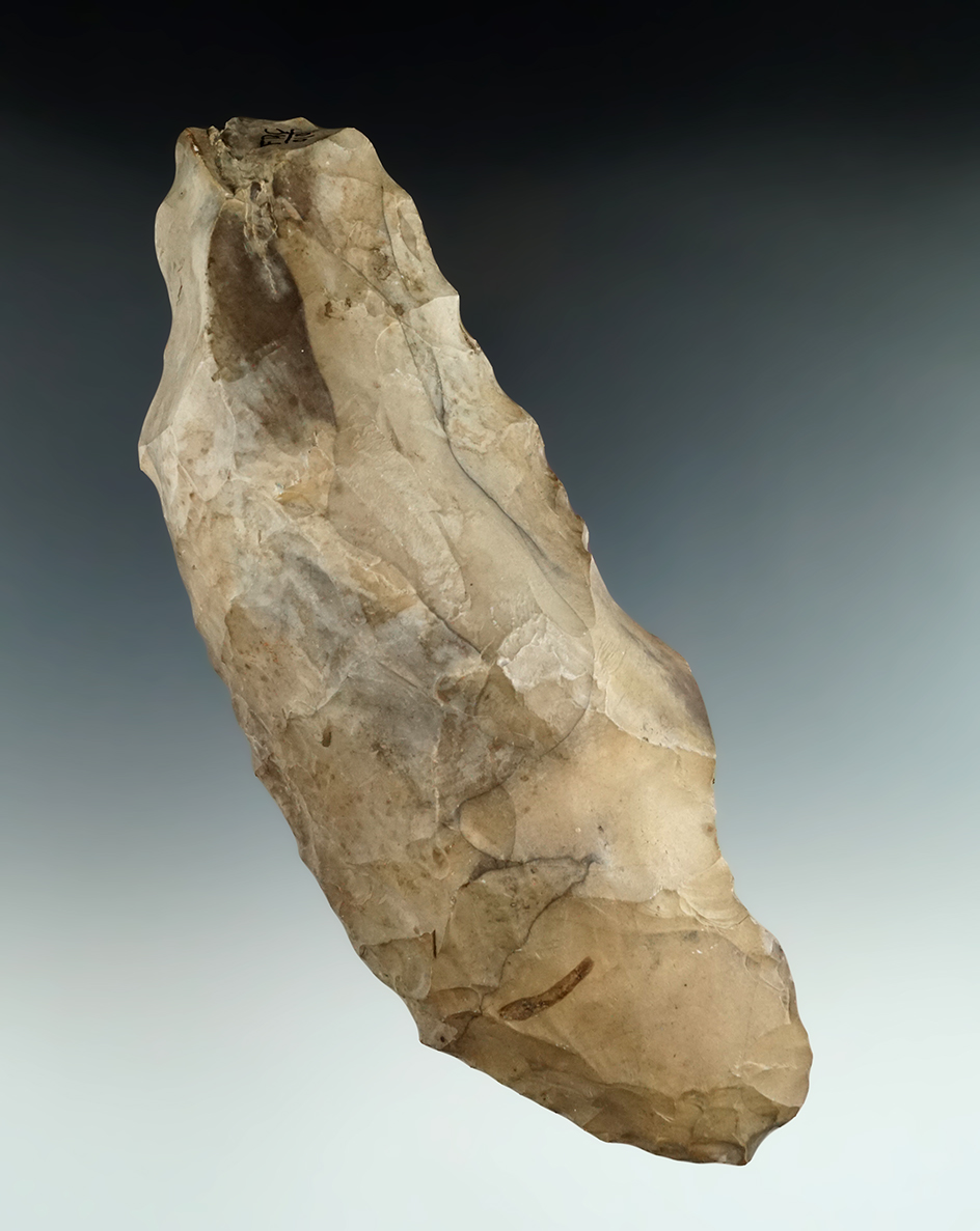 Large 8 1/4" Mousterian Flint chopping Blade found at the Fonre Ehevade cave in France.