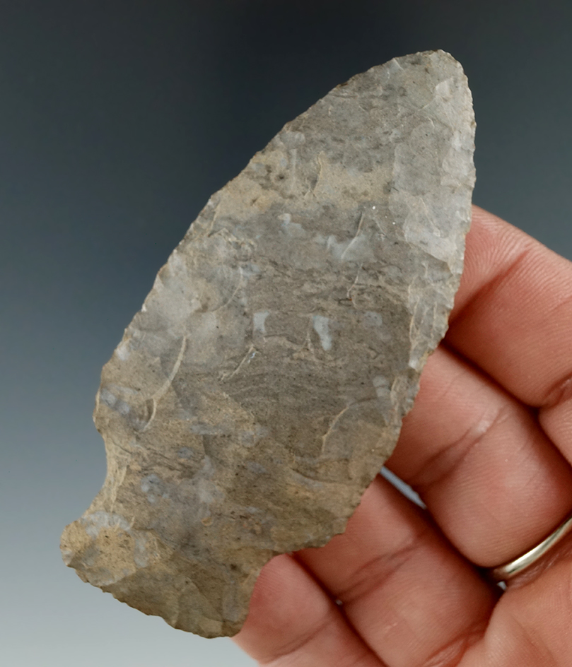 3 1/16" Onondaga Flint Hopewell with good flaking found in New York. Ex. Howdy Lang.