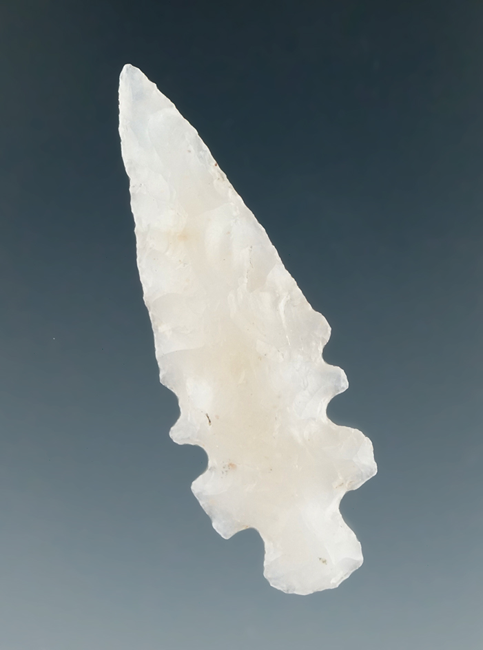1 3/4" double Sidenotch arrow point made from translucent chalcedony found in Utah.