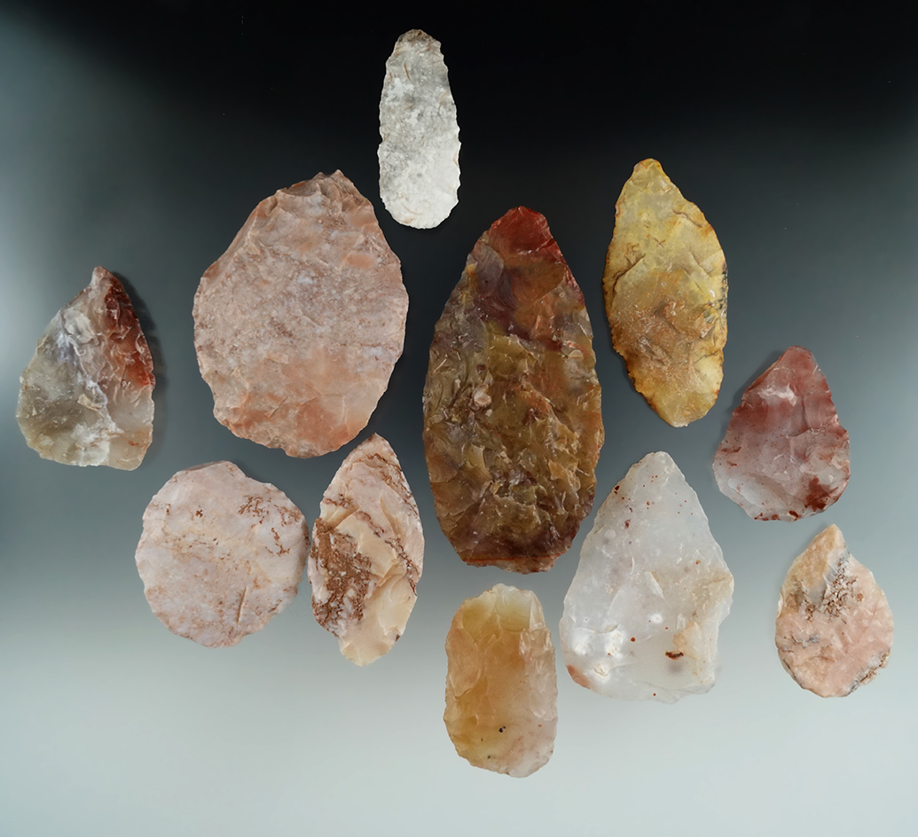 Set of 11 assorted agate knives found in Utah made from attractive materials.