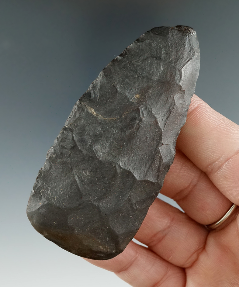 3 3/16" Flint Celt with a nicely polished bit area found in Ohio.