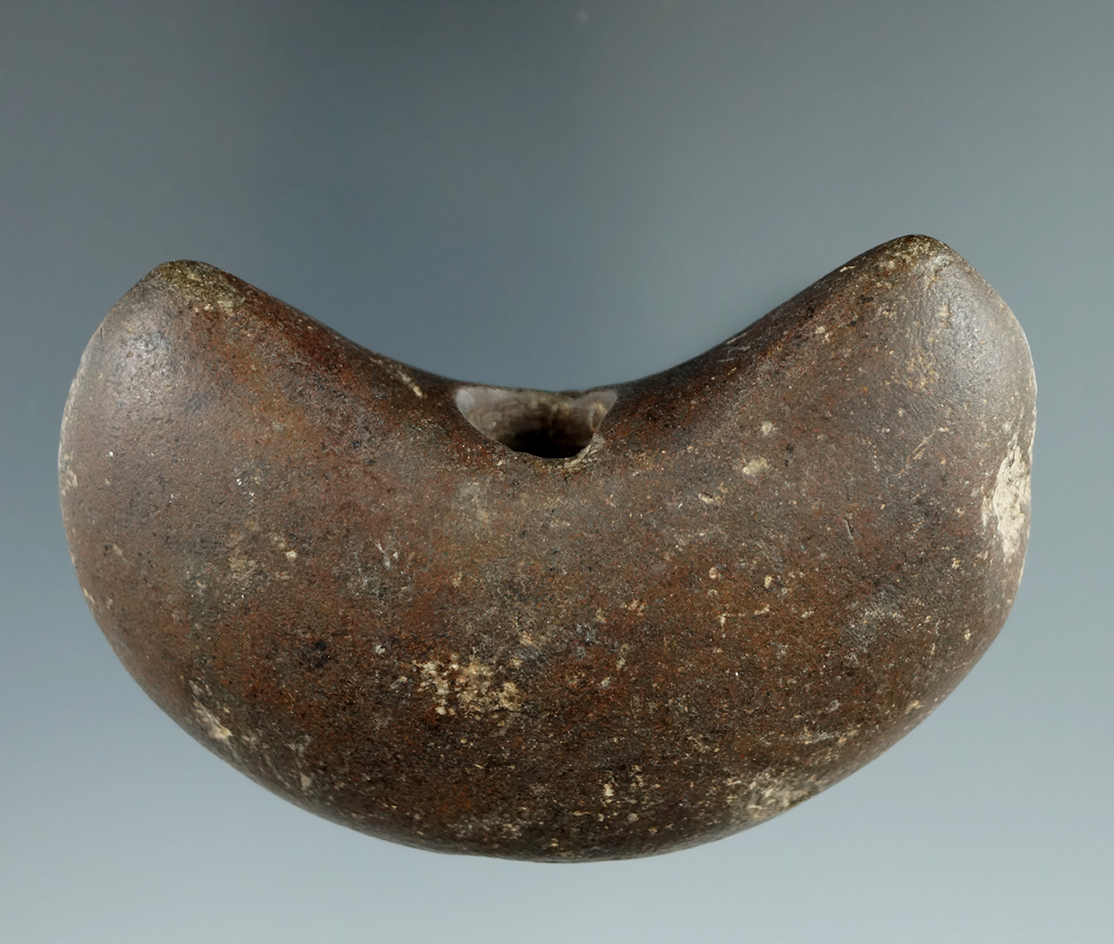 3 5/16" wide hardstone Bannerstone found in Suffolk Massachusetts from the Bill Marano collection.