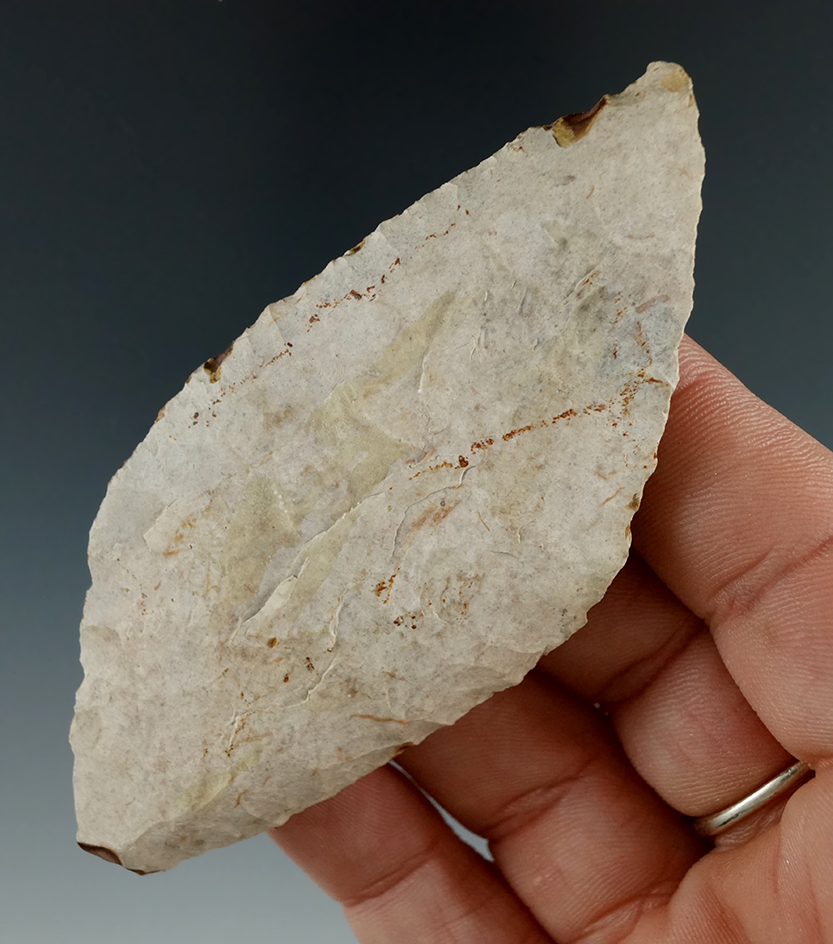 Heavily patinated 3 1/2" Harahey Knife found in Kansas.