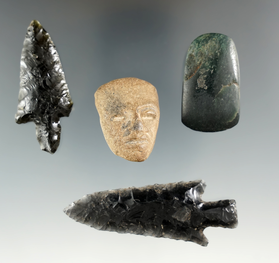 Set of four nice artifacts found in northern Mexico, largest is 3 9/16".