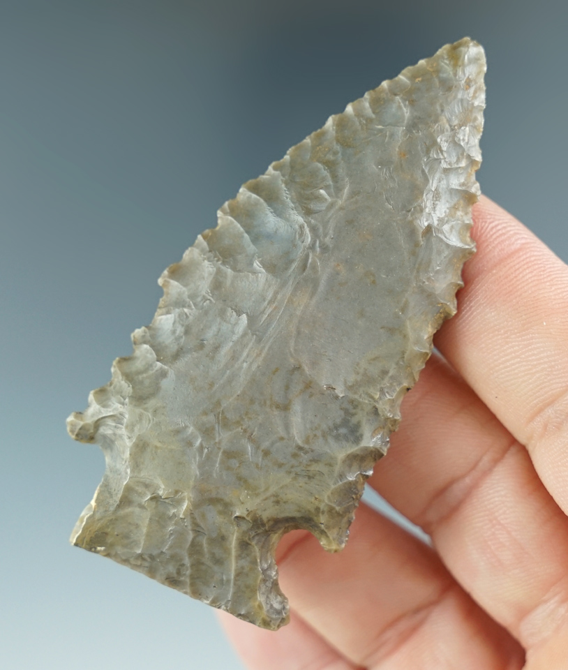 Heavily patinated 2 13/16" Archaic Cornernotch knife found near Coffee Lake, Alabama.