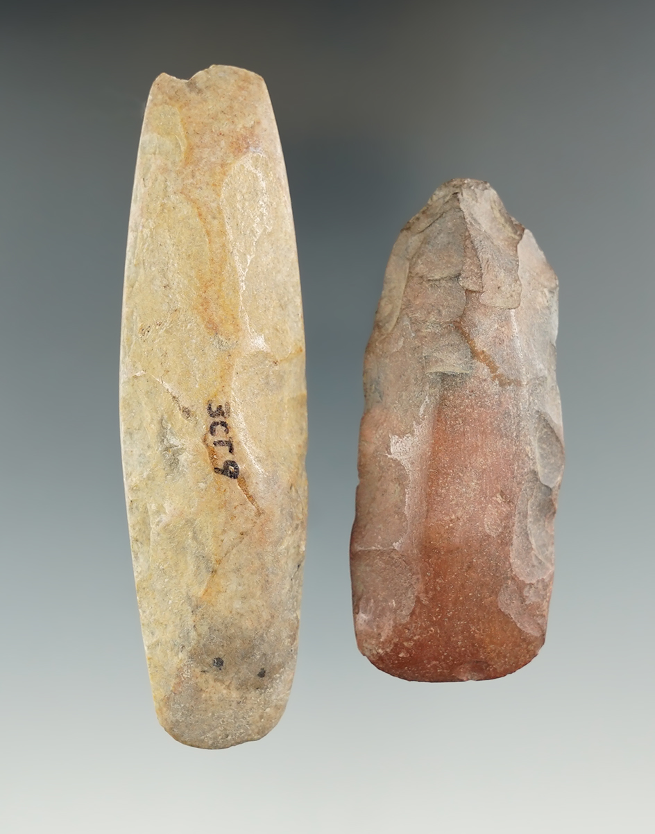 Nice pair of Flint chisels found in Barren County Kentucky. Largest is 3 1/2". Ex. Henry English.