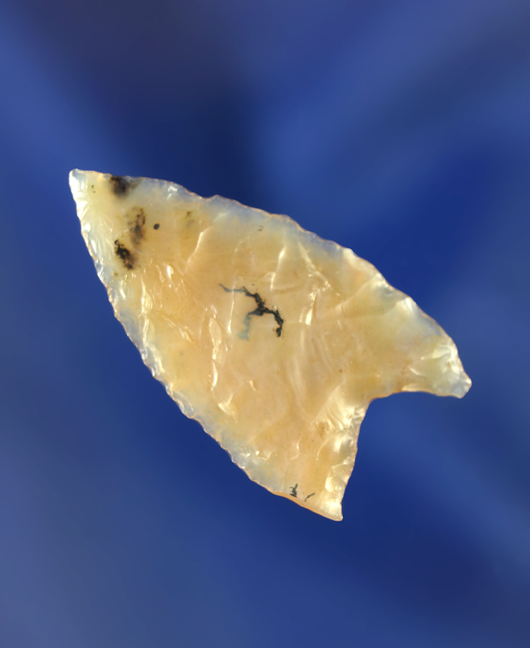 1 1/4" McKean point made from beautifully translucent dendritic agate. Wyoming.