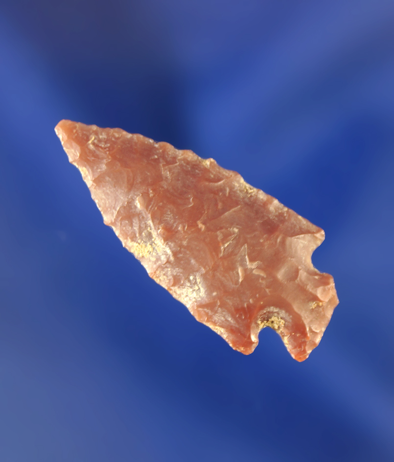 1 1/4" Pelican Lake point made from nicely patinated pink material. Wyoming.