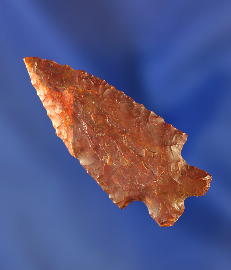 1 13/16" Hanna point made from beautiful multicolored Jasper that is well flaked. Wyoming.