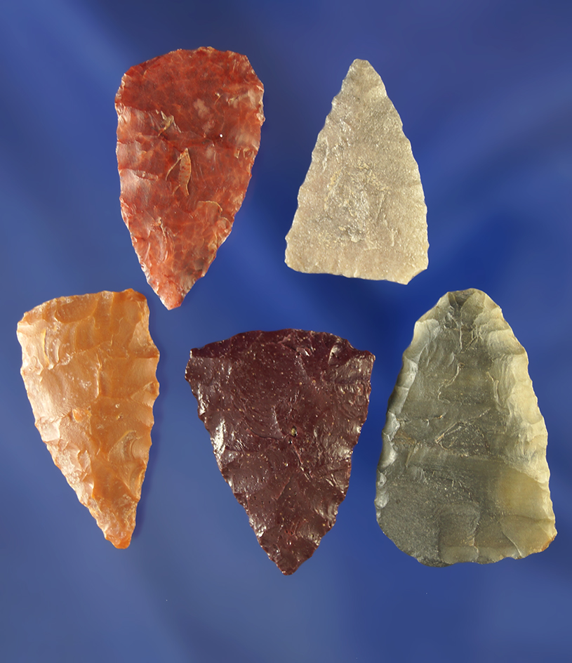 Set of five leaf points, largest is 1 3/16". Wyoming.