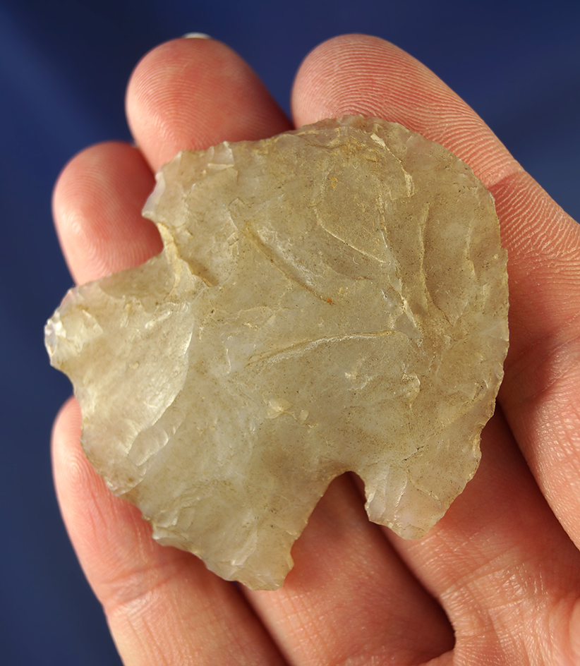 1 15/16" Pelican Lake hafted scraper - beautiful semi translucent chalcedony. Wyoming.