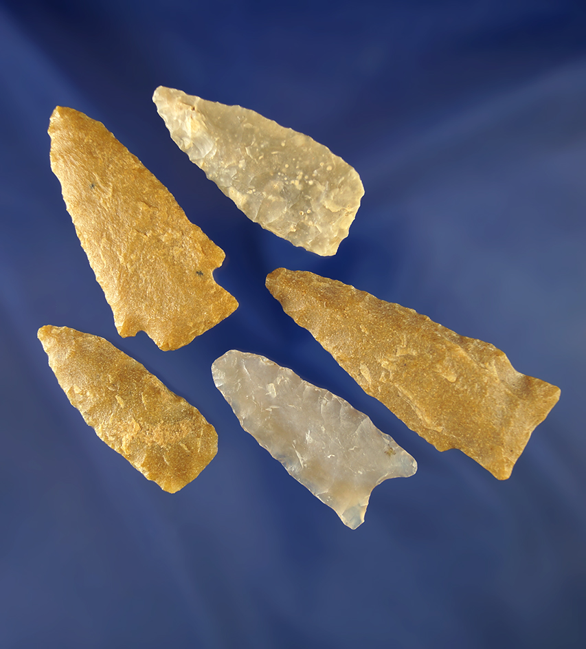 Set of four assorted arrowheads, largest is 2 3/16". Wyoming.