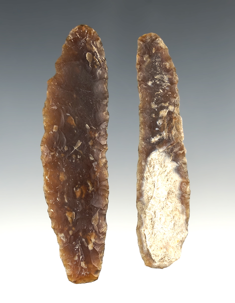 Pair of nicely made Knife River Flint Knives. Boley Site - North Dakota. Largest is 3 5/8.
