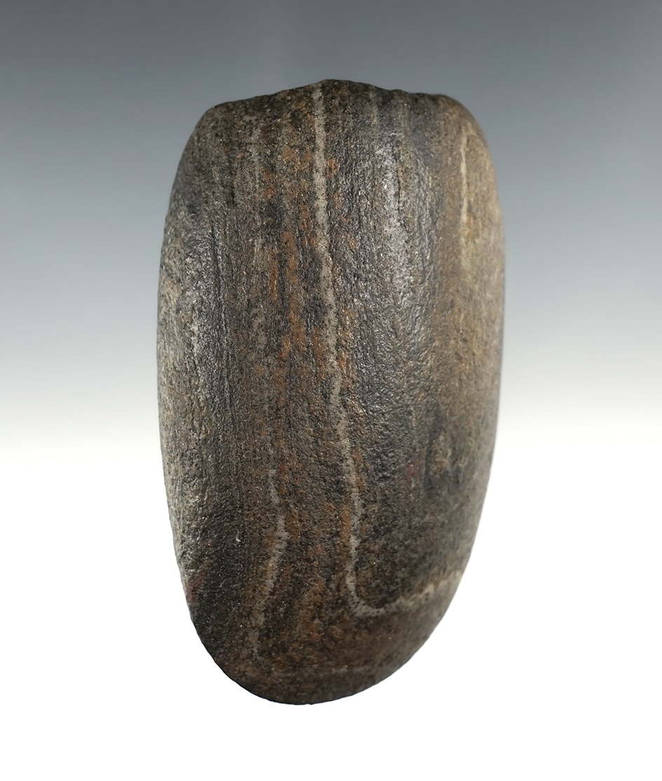 Unique 3 3/8" Banded Slate Celt that was anciently salvaged. Wood Co., Ohio.