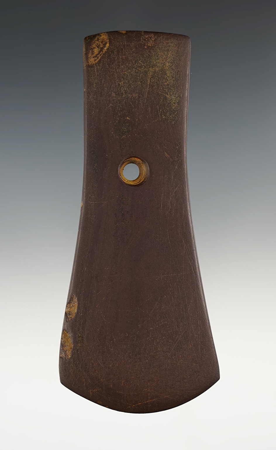 4 11/16" Bell Pendant that is well made - Red Slate. Meigs Co., Ohio. Ex. Dr. Sprague collection.