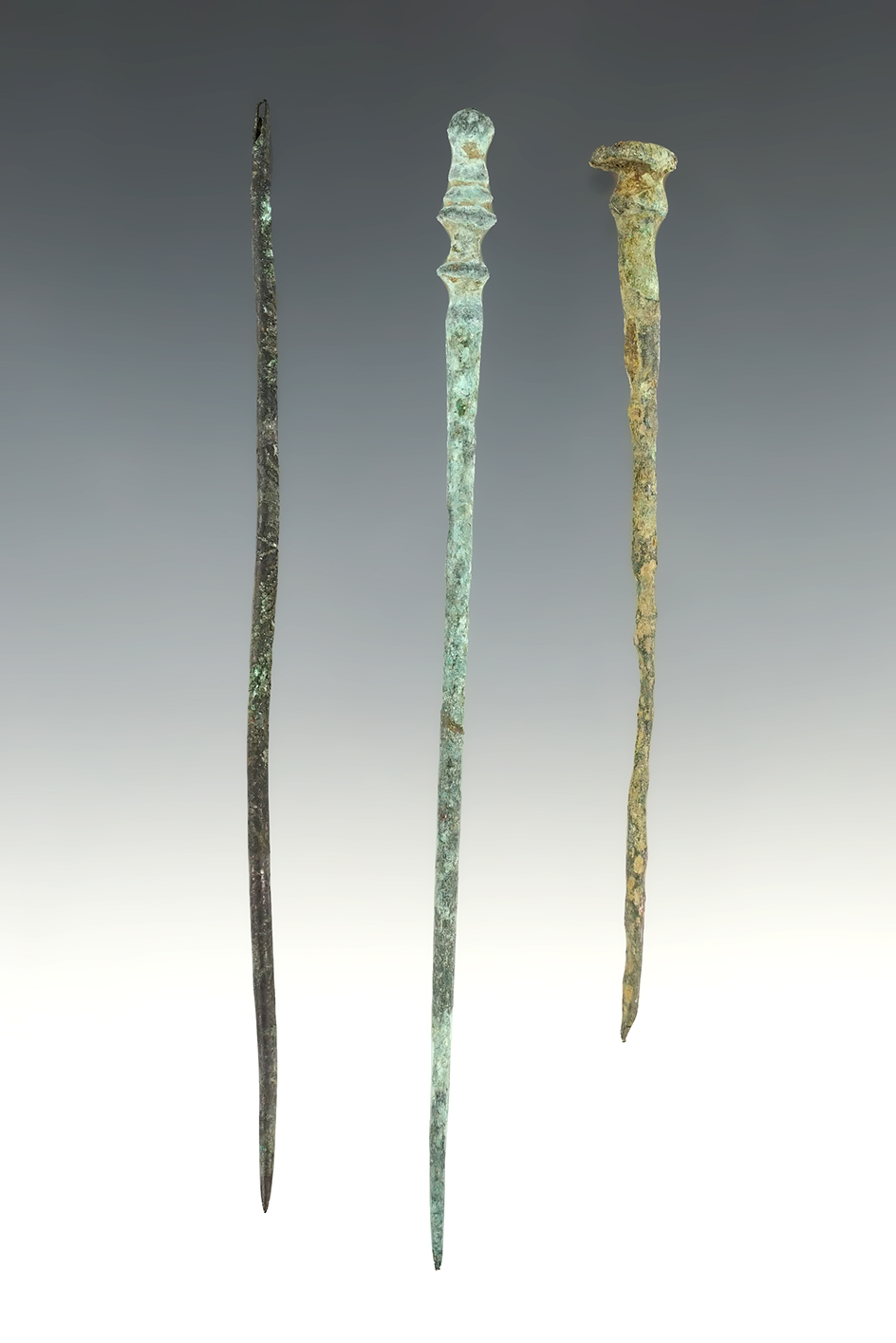 Set of 3 nice Roman Bronze Hairpins. The largest is 4 5/8".