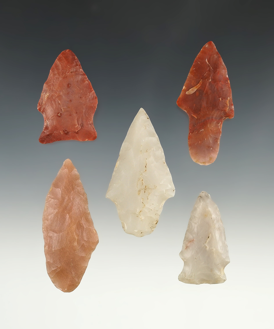 Set of 5 Arkansas points made from Novaculite. The largest is 2 1/4".