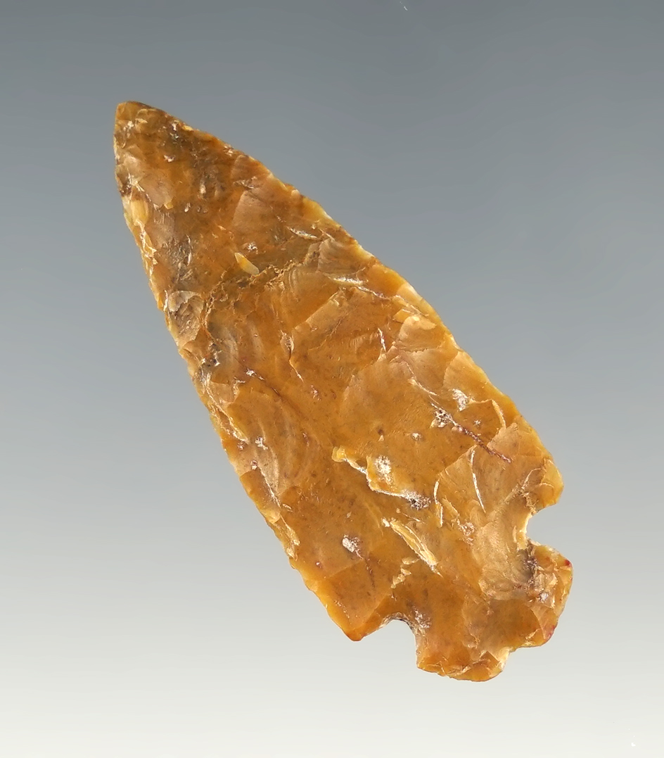 Nicely made 1 13/16" Hartville chert Hanna point found in Colorado.