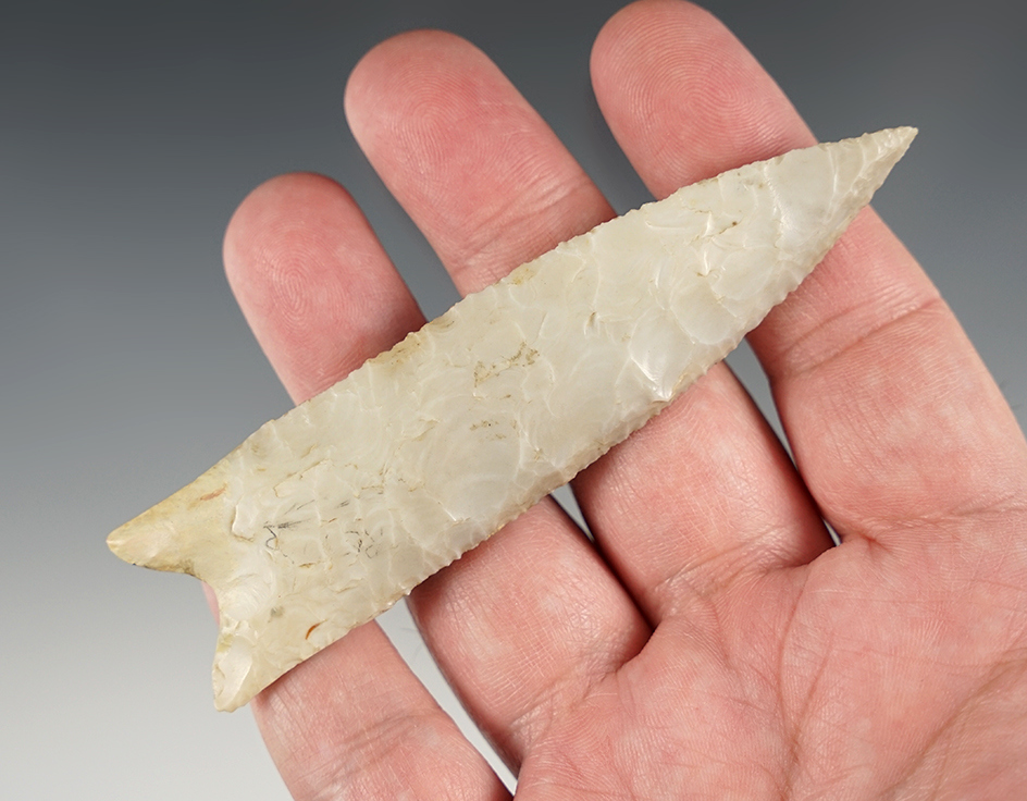 Arkansas Dalton with restoration to one ear. 4 1/16". Ex. Keith Glasscock, Rod Chapman.