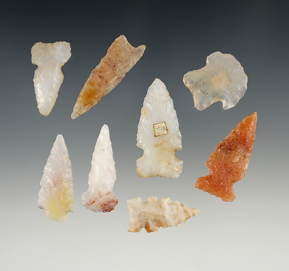 Set of 8 well made points found in New Mexico in 1957. The largest is 1 7/16".