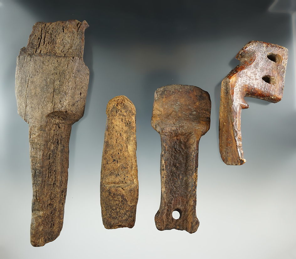 Set of four old Inuit Adze parts made from bone found in Alaska.