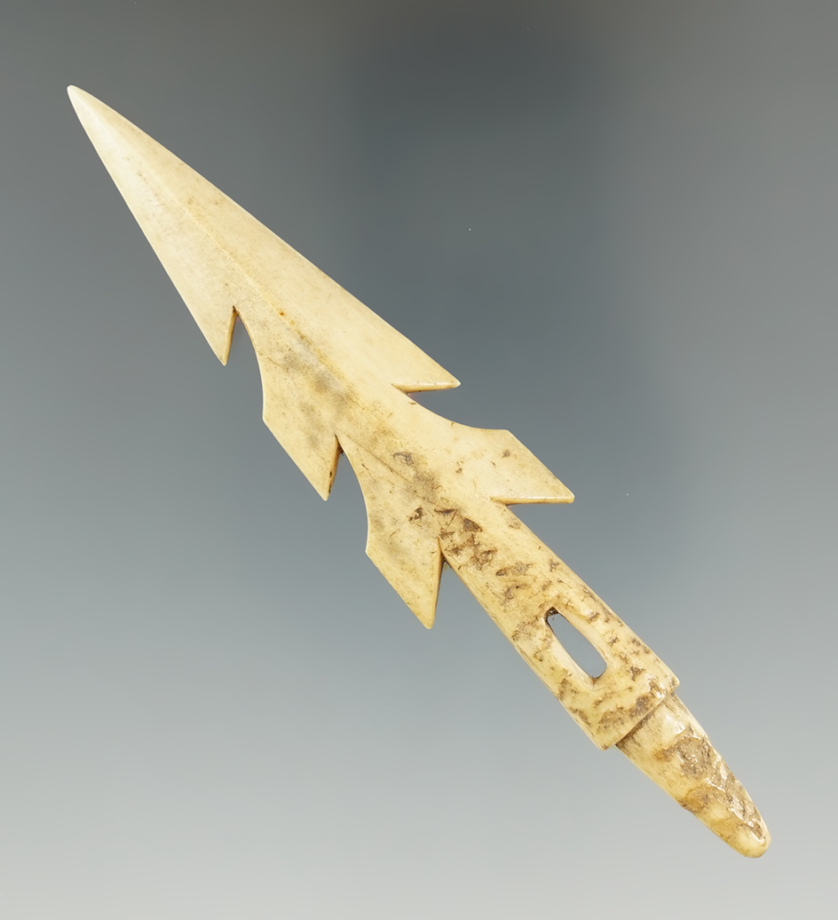 Excellent style and craftsmanship 4 5/16" ivory Inuit harpoon tip found in Alaska.