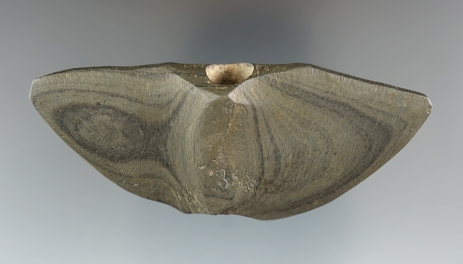 3 3/8" Miniature Winged Bannerstone found in Schanaw Co., Michigan, near St. Charles.