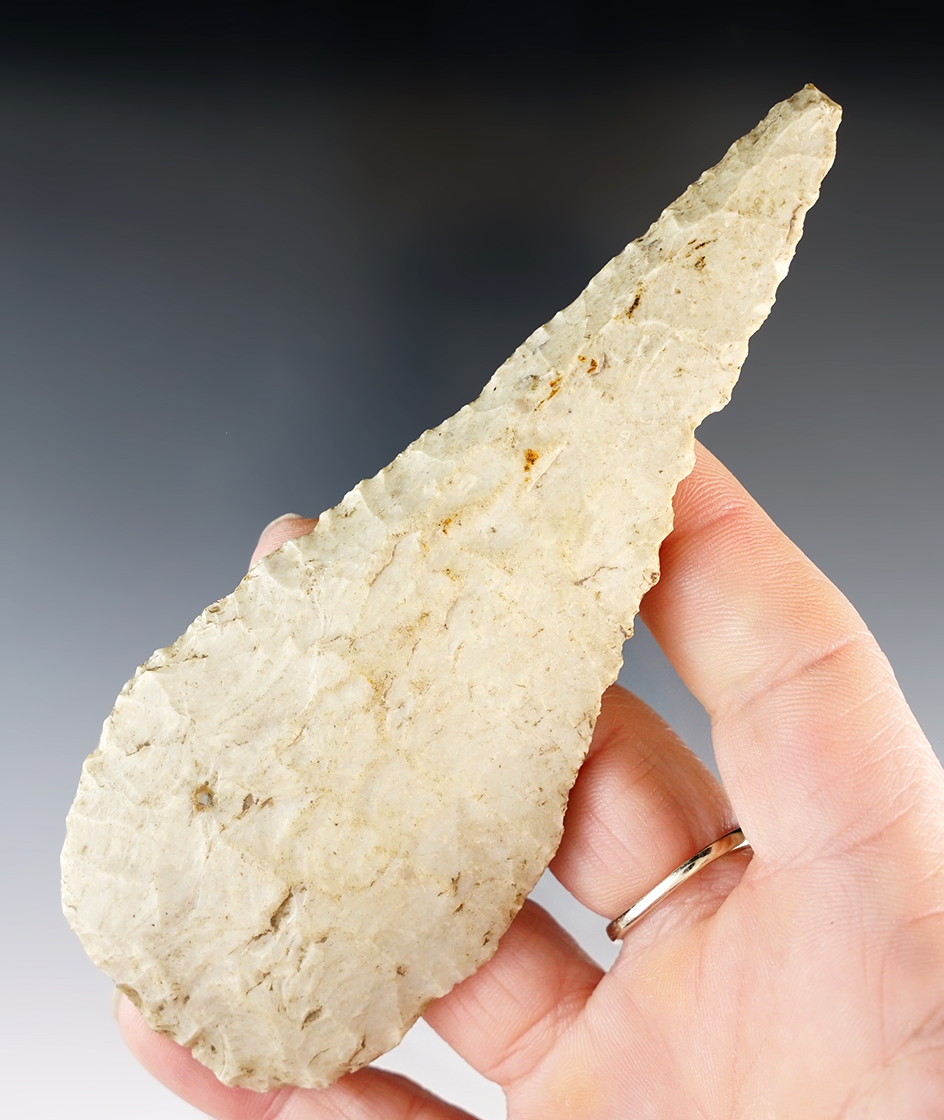 4 13/16" Beveled Cobbs Knife. Found in Pike Co., Illinois.