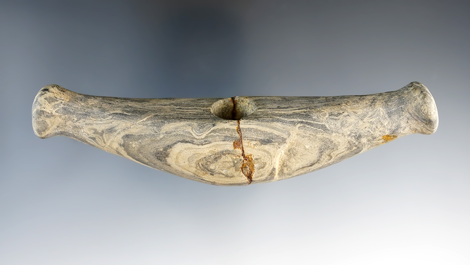 4 7/8" Archaic Knobbed Crescent Bannerstone, Ohio.