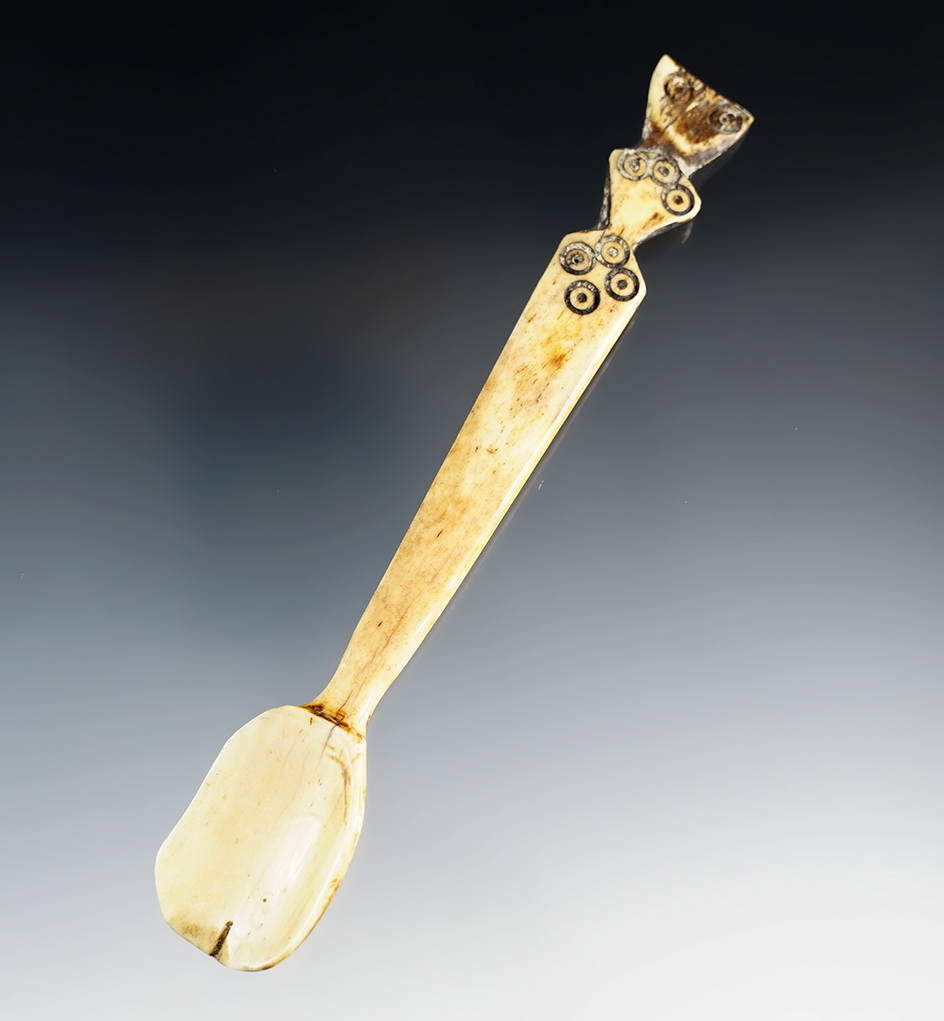 5 5/8" Polished bone Shamans medicinal spoon. Peru.