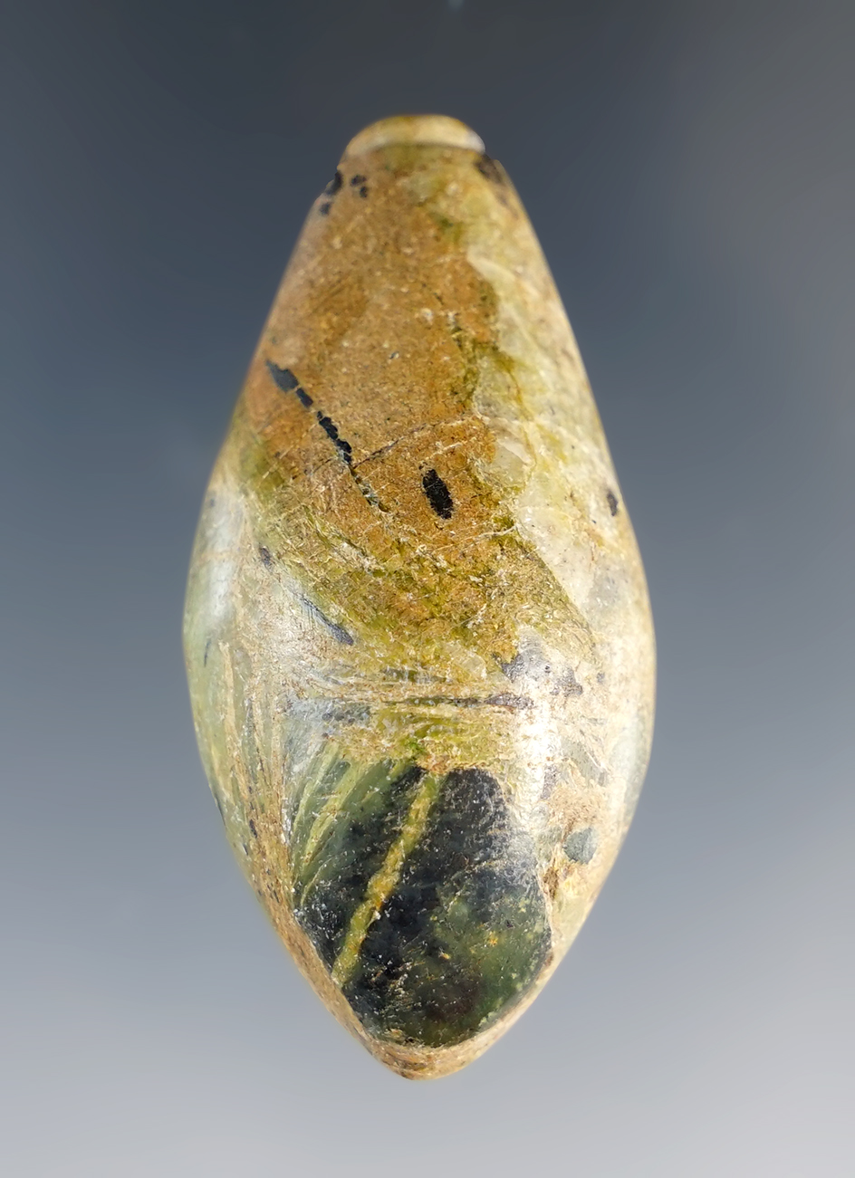 1 7/8" Long Grooved Plummet Hardstone. Ross Co., Ohio.