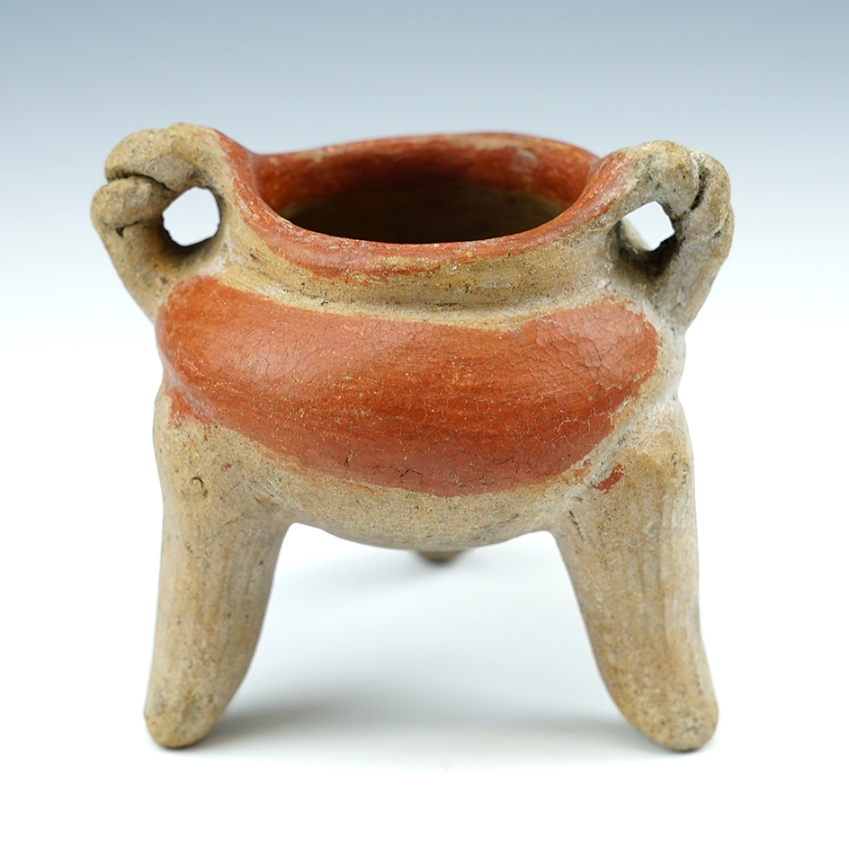 3 9/16" Tall tri-leg pottery vessel found in Costa Rica.