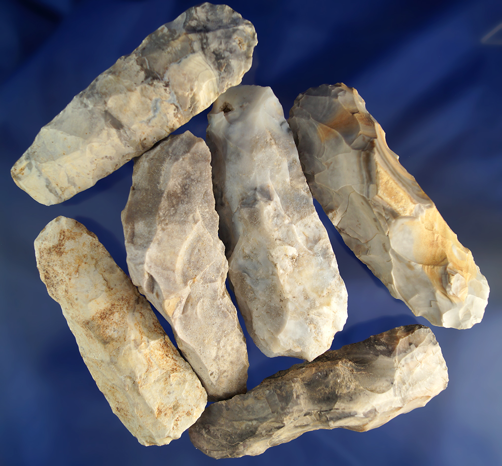 Group of six assorted Flint Celts found in Missouri, largest is 4 1/8".