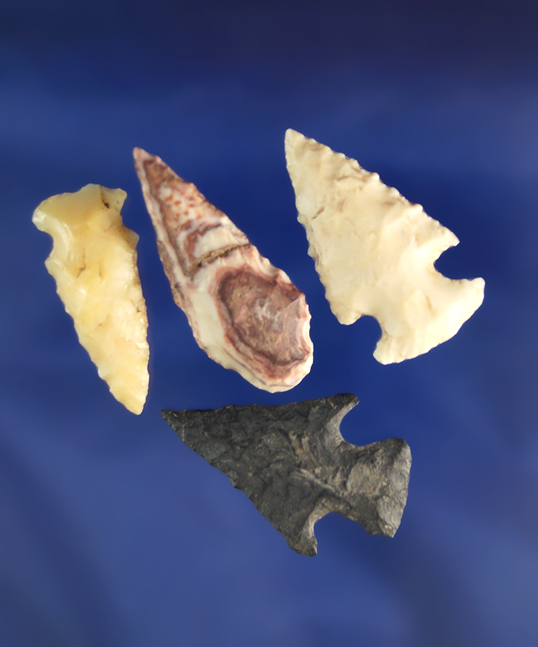 Set of four nicely flaked arrowheads in good condition found near the Columbia River, WA.