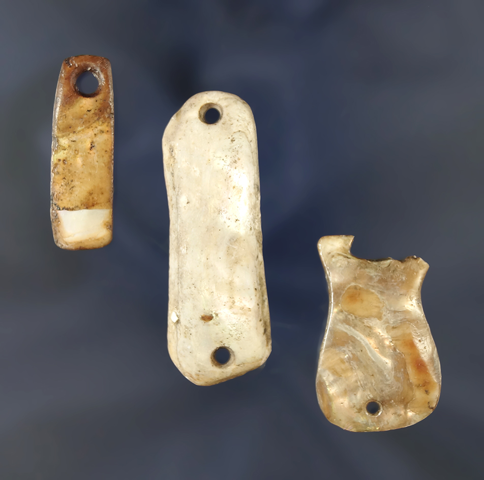 Set of 3 Abalone shell ornaments found near the Columbia River - largest is 1 15/16".