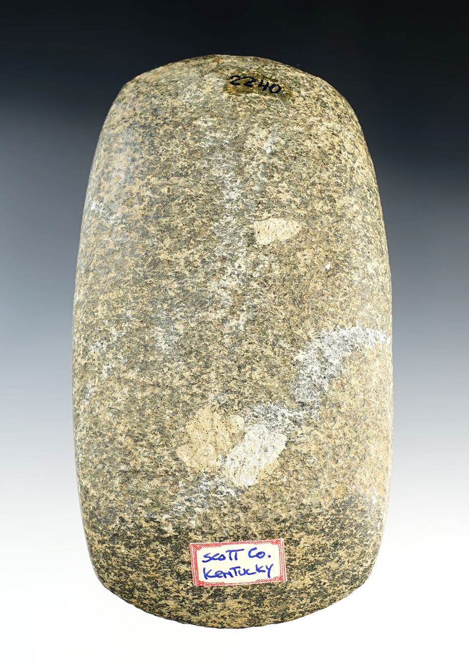 5 1/4" long well made Hardstone Celt found in Scott Co., Kentucky. Heavy polish to the bit area.