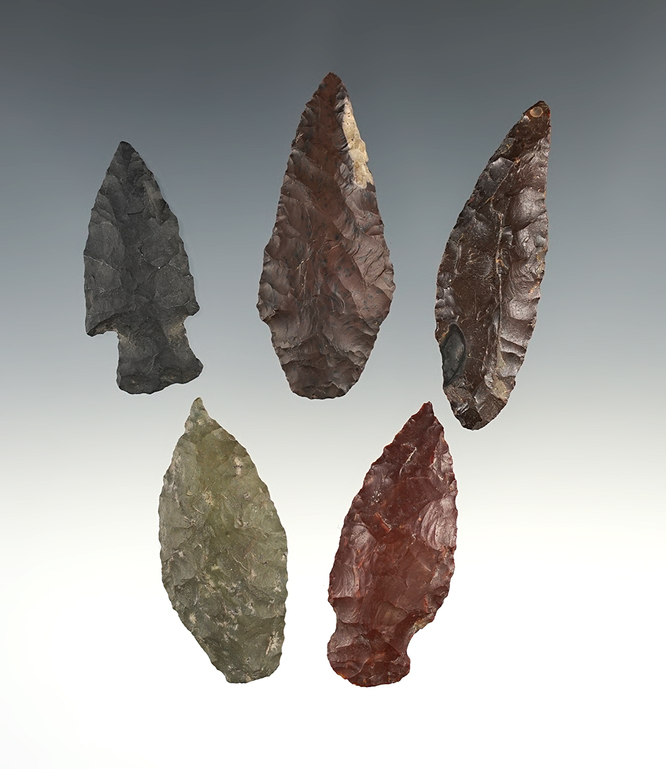 Set of 5 nice assorted points found close to Priest Rapids, Washington. The largest is 2 3/16".
