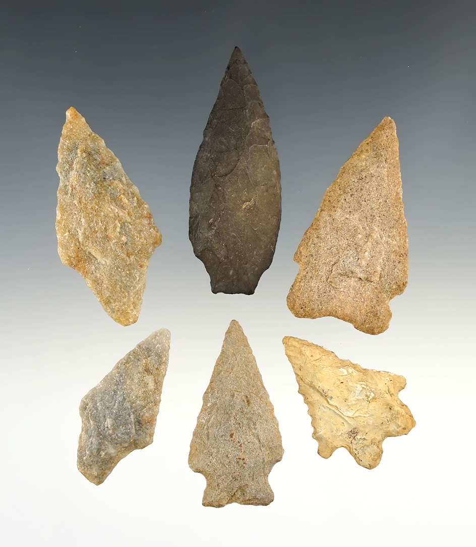Set of 6 North Carolina points. Ex. Ed Bottoms collection. The largest is 2 1/2".