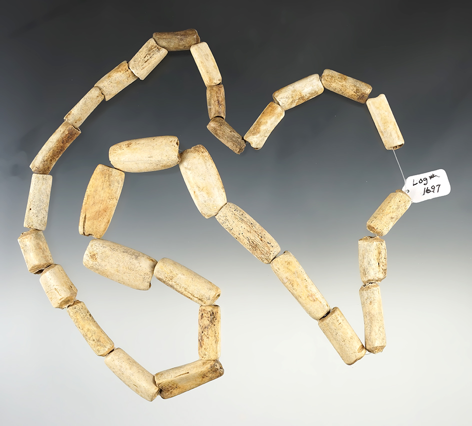Nicely cut and polished 31" Strand of Bone Beads found in Augusta Co., Virginia.