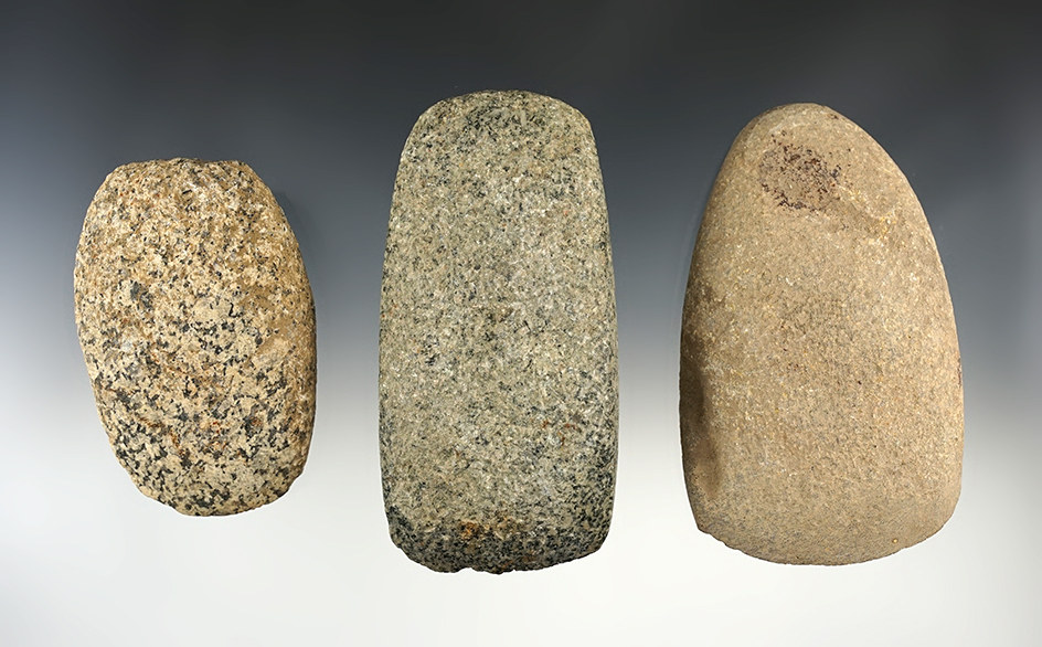 Set of 3 Indiana Hardstone Celts. The largest is 4 11/16".
