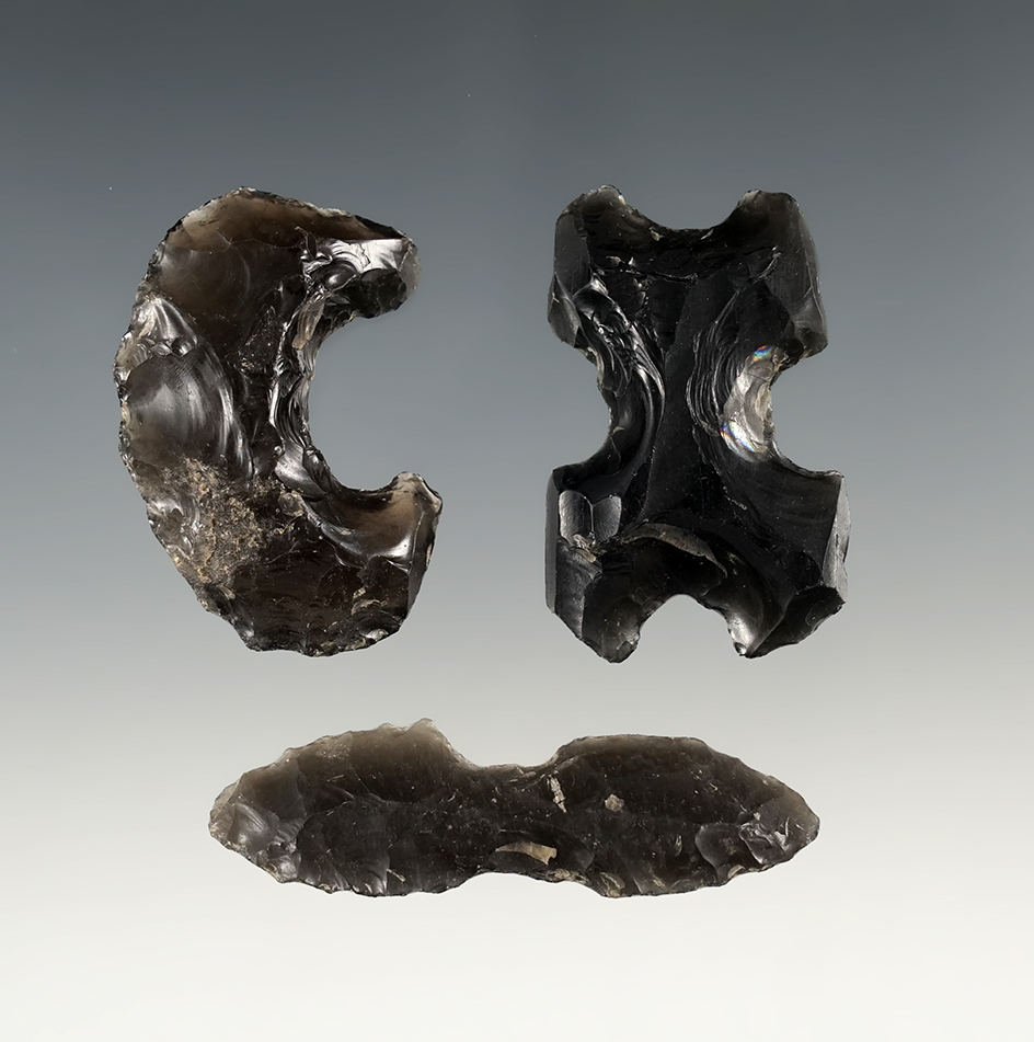 Set of 3 PreColumbian Eccentrics found in Mexico. The largest is 2 1/8".