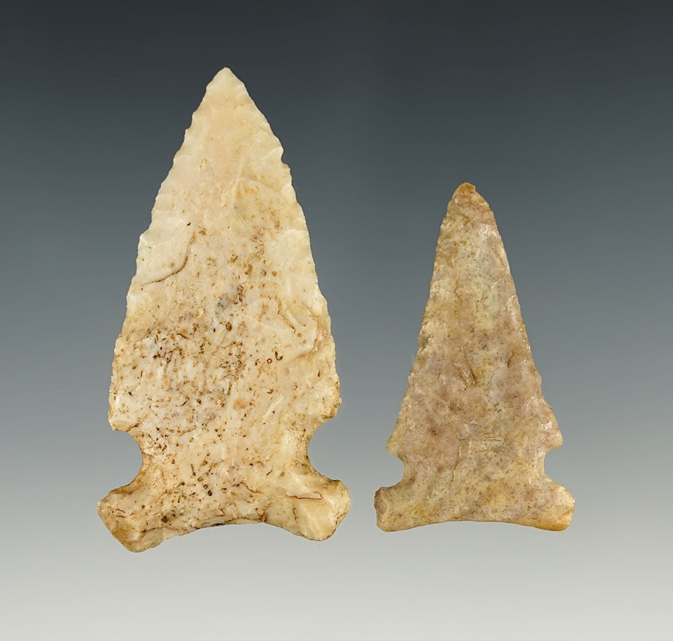 2 finely made Side Notch points found in Missouri/Illinois. Hickory Ridge and Hemphill. 2 COAs.