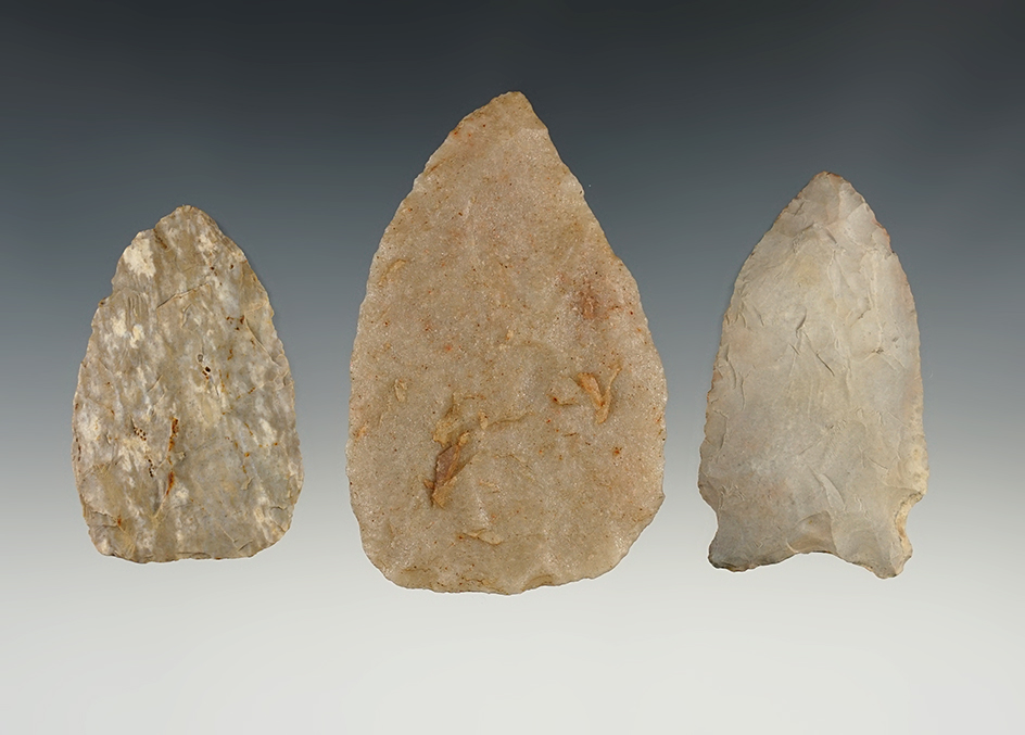 Set of 3 nicely made points found in Missouri and Iowa. The largest is 3 1/8". 3 COAs.