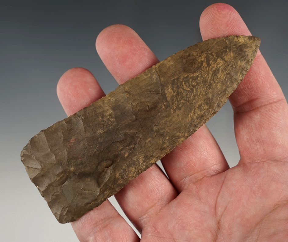 Exceptional 4 3/8" Stanfield - fine flaking and edge work. Found in Vanderburgh Co., Indiana.