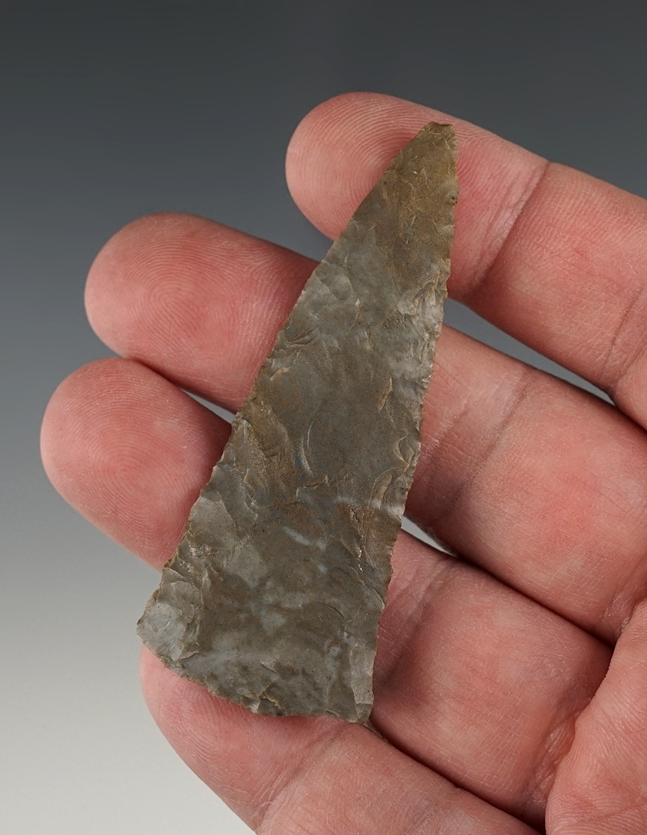 2 5/8" Triangle made from Onondaga Flint. Found in Erie Co., Pennsylvania.
