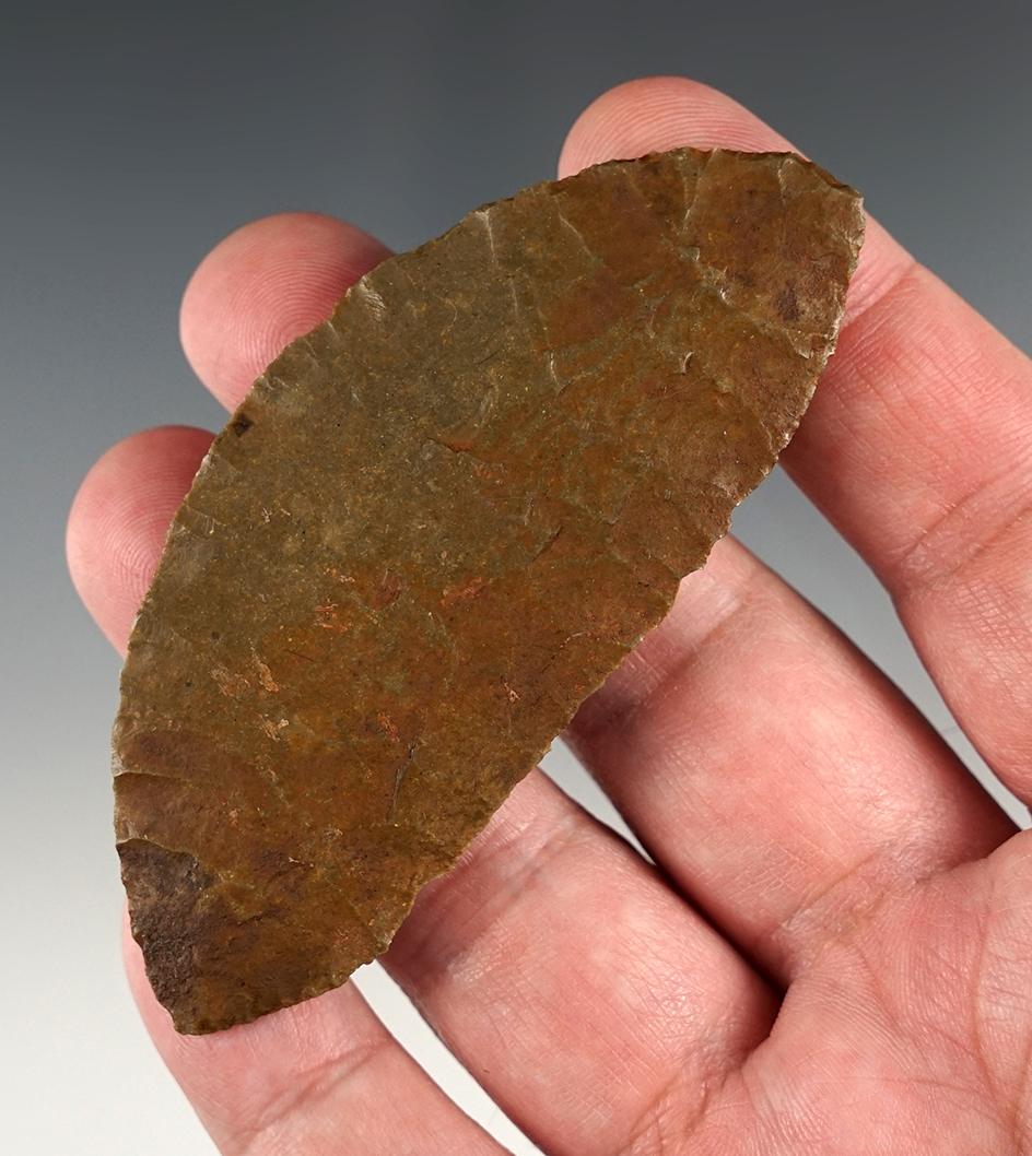 3 3/8" Paleo Cresent Knife that is thin and very well made. Brazos Co., Texas. Rogers COA.