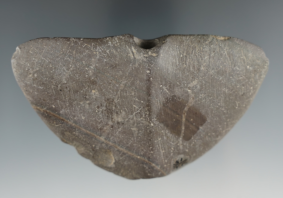 4" Banded Slate Wing Bannerstone found in Franklin Co., Ohio. Ex. J. Gonyer, J.Crawford - COAs.