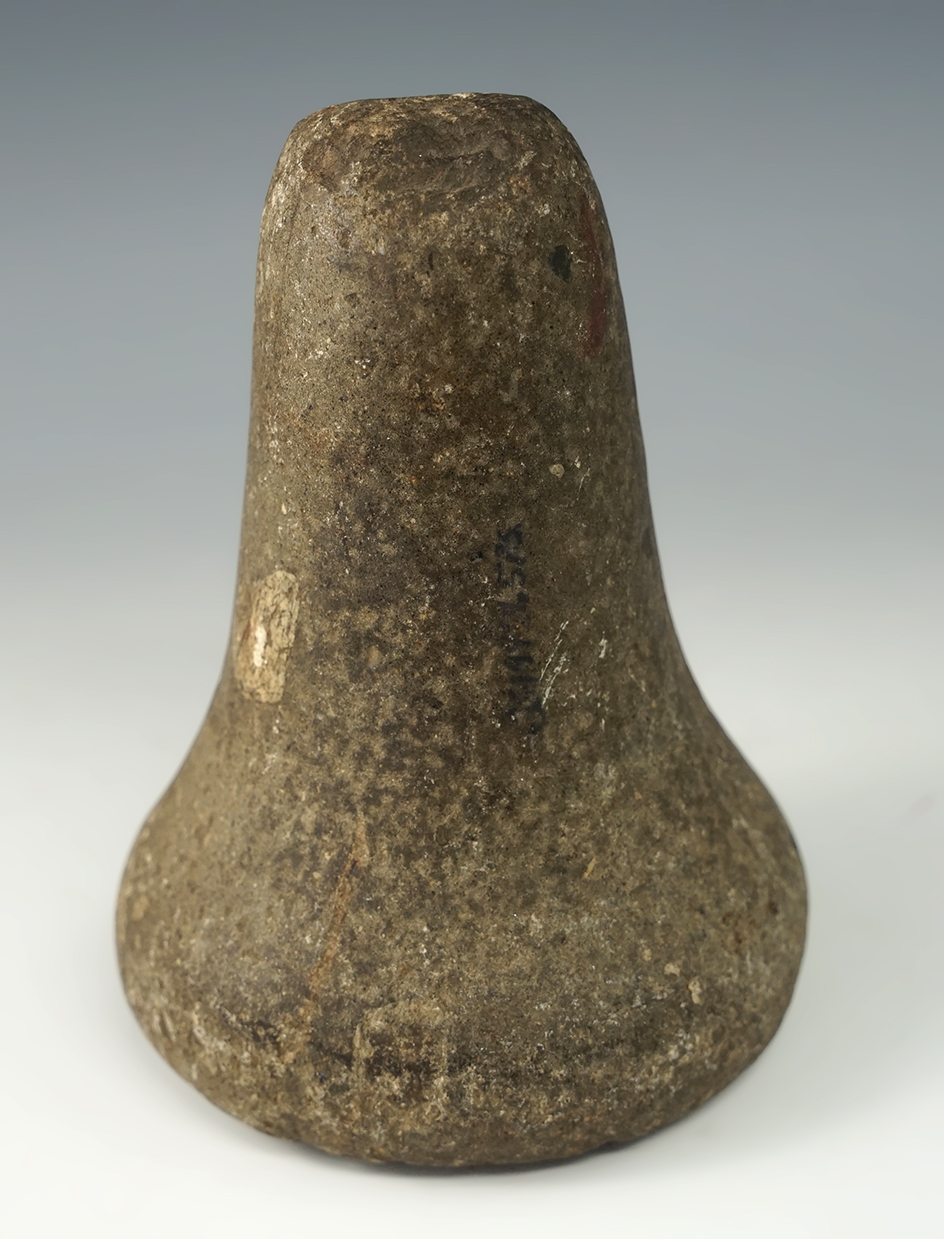 5" Polished Bell Pestle made from green Granite. Great use wear. Ex. Harley Glen Collection. Ohio.