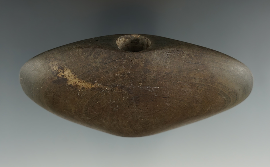 4 1/16" Winged Bannerstone made from Banded Slate, found in Ohio. Davis G-10 COA.