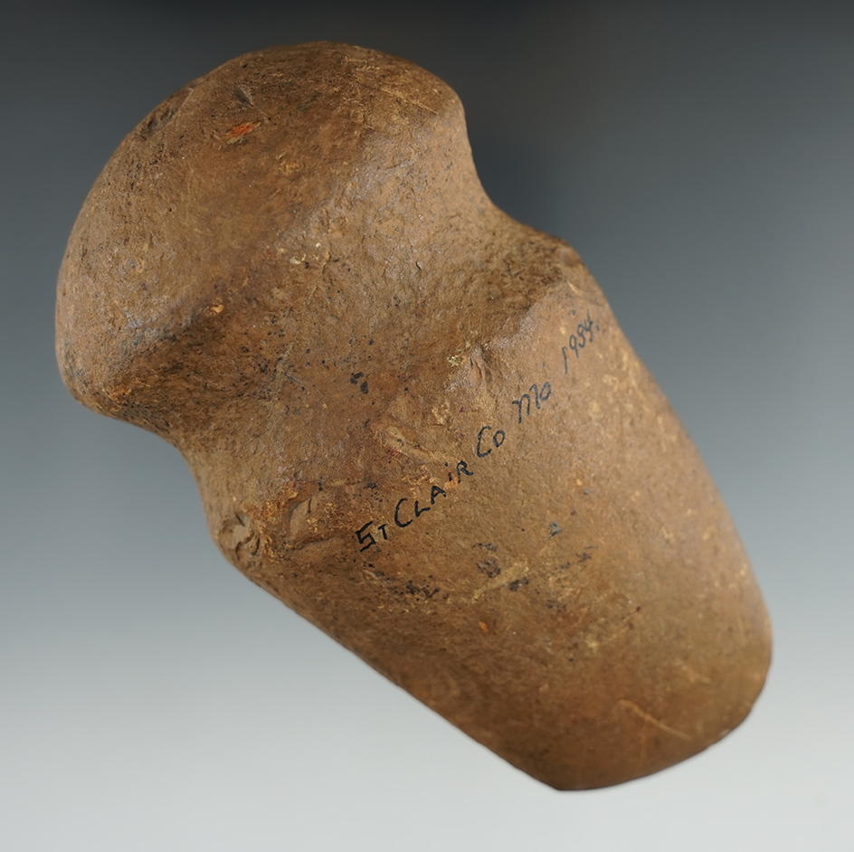 4 7/8" Full Grooved Axe made from Cotton Stone found in St. Clair Co., Missouri in 1934.